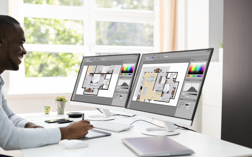 Second Click Media Conversion-based Design Elements with man designing on computer