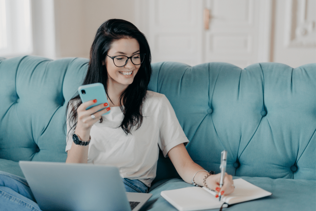woman writing website copy and brand messaging